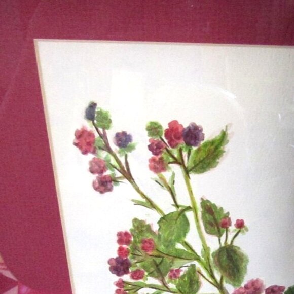 Framed Watercolor Painting Raspberries Original Artwork 19x15 Signed Authentic - Picture 3 of 9